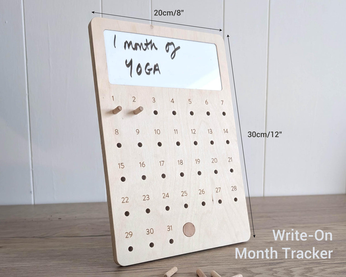 31 Day or Year Habit Tracker – Free Standing Wooden Self Care & Wellness Board – Reusable Mindful Daily Routine - Writeable Simple Design