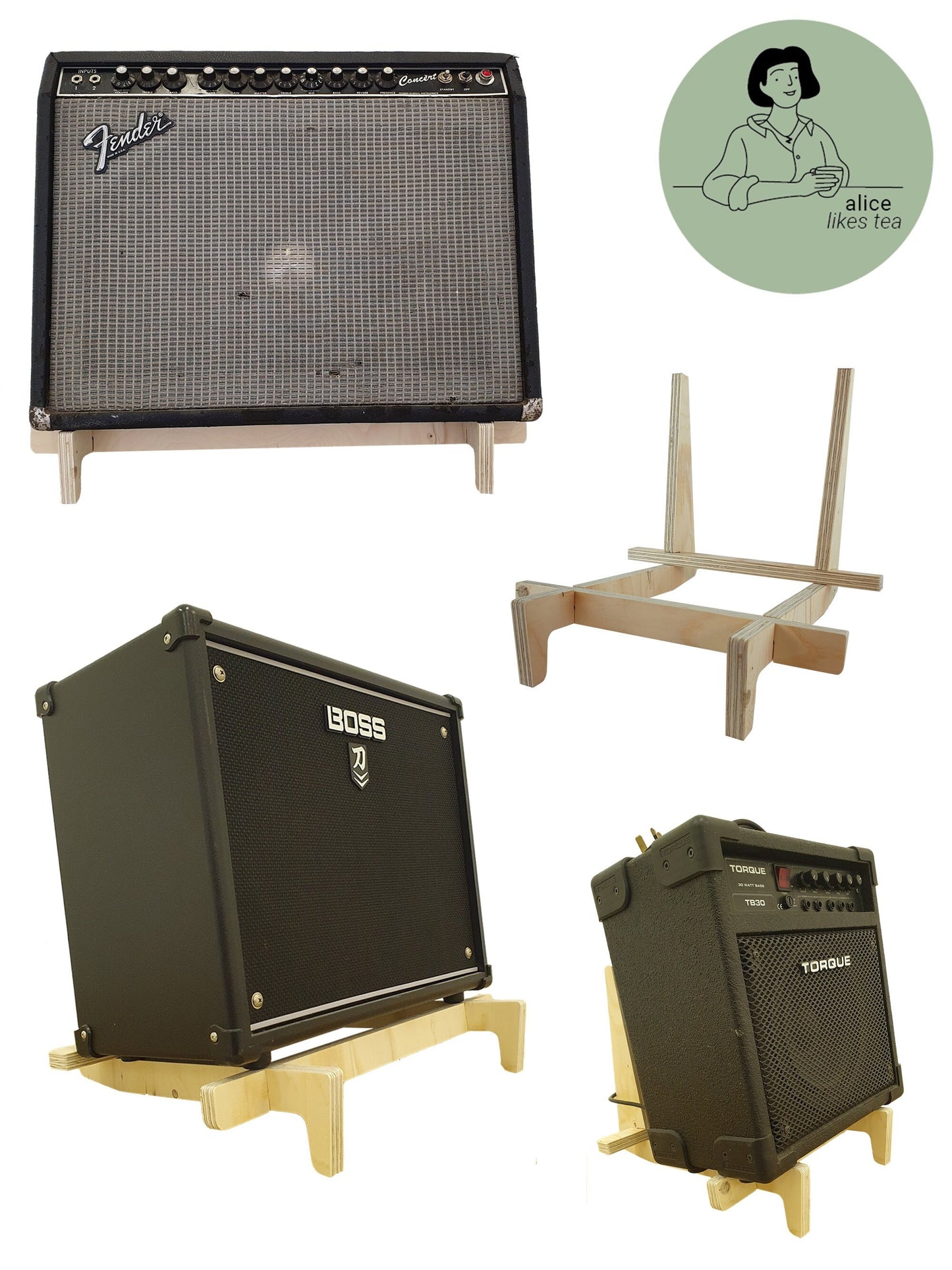 Premium Birch Ply Adjustable Portable Wooden Guitar Amp Stand - Various Sizes