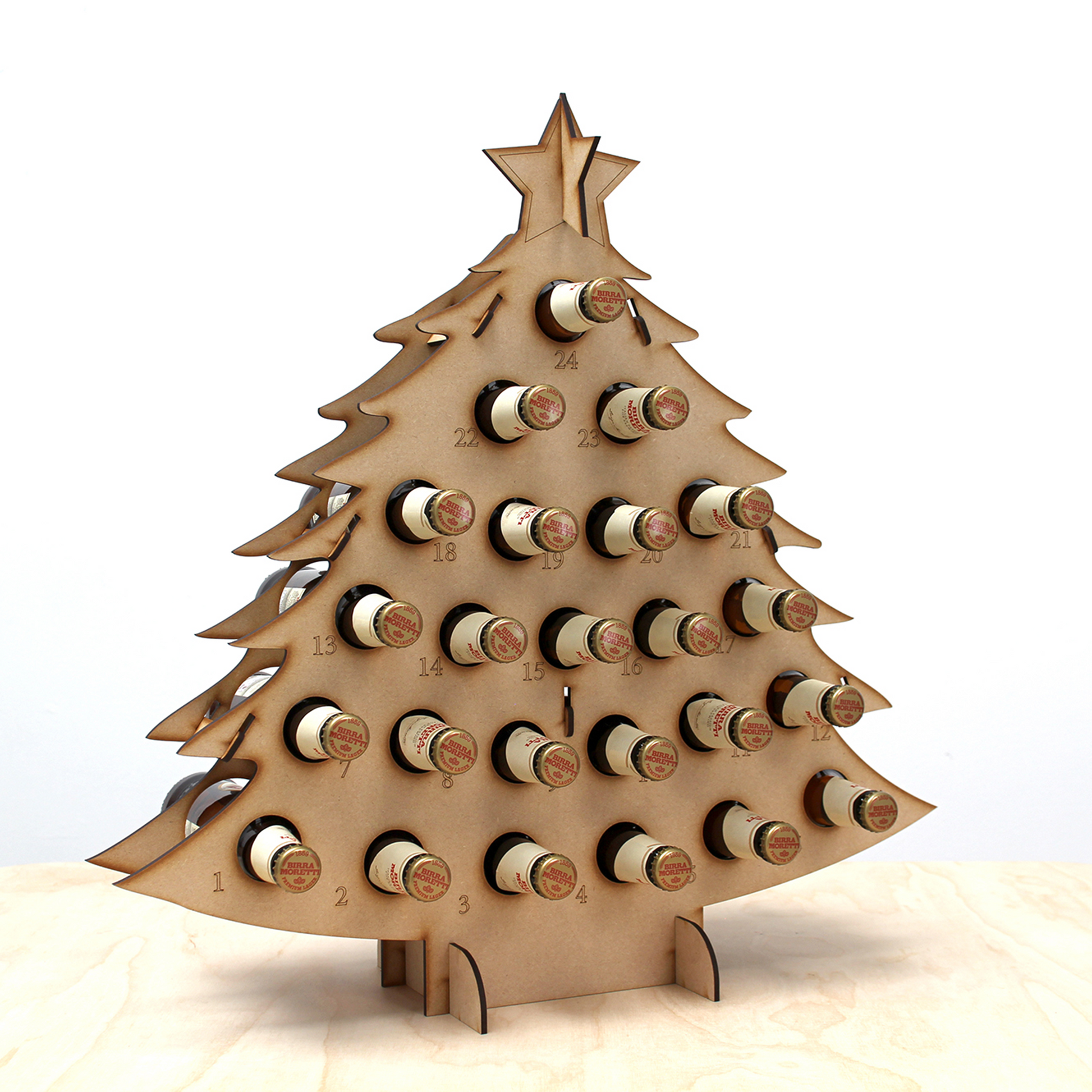 Full MDF bottle tree advent calendar in front of white background