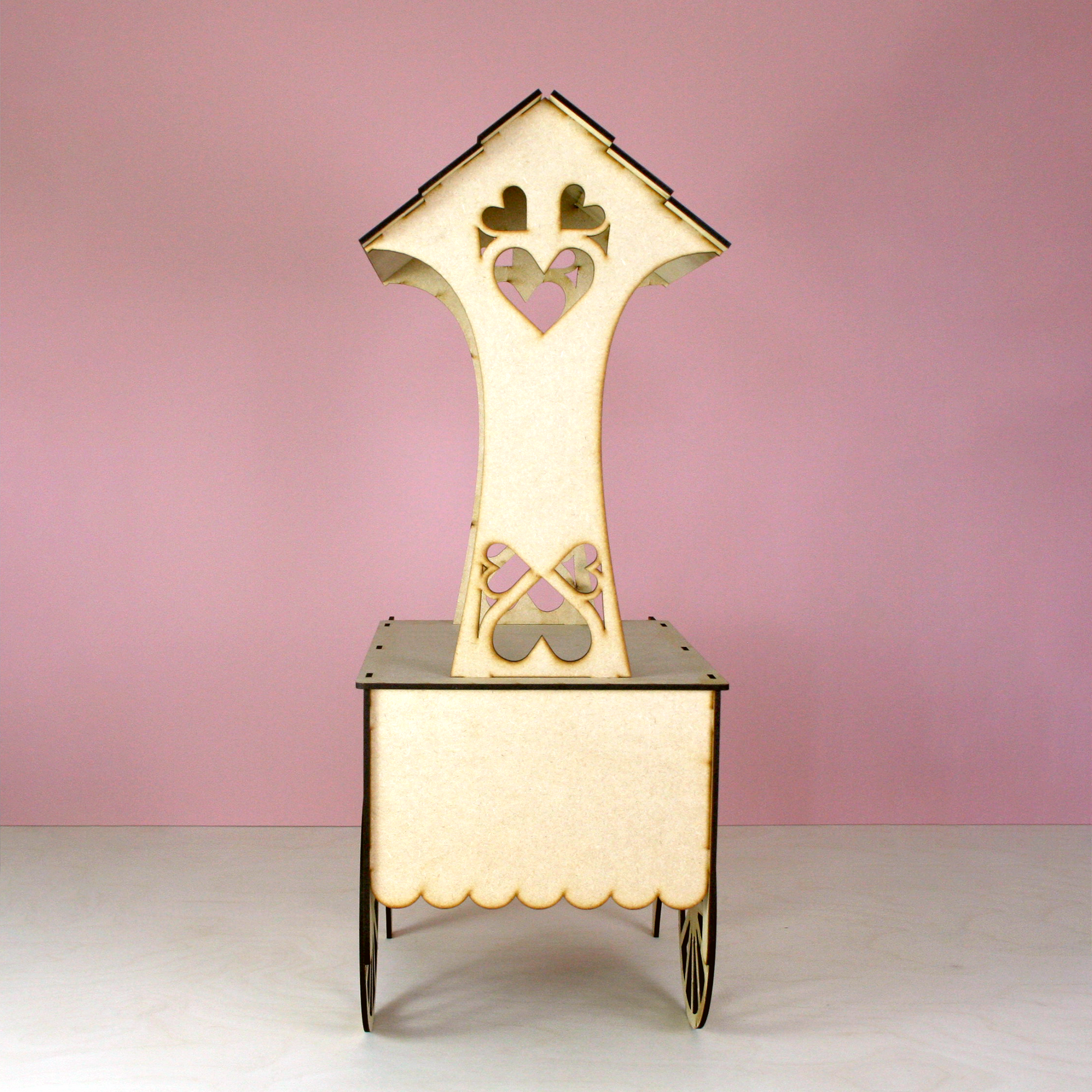 MDF Candy Cart with initials K&B in front of pink background